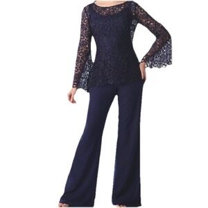 New Cameron Blake Navy Formal 3pc Pant Set Lace Beaded Mother of‎ Bride Sz 18w